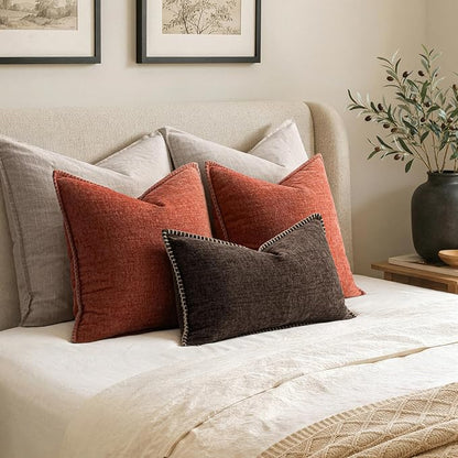 MIULEE Pack of 2 Fall Couch Throw Pillow Covers 16x16 Inch Burnt Orange Farmhouse Decorative Pillow Covers with Stitched Edge Soft Chenille Solid Dyed Pillow Covers for Sofa Bed Living Room