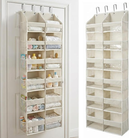 HOMELUX THEORY UPGRADED 6 Tiers Over The Door Organizer Hanging - 100D EXTRA THICK & 50lbs HUGE CAPACITY, 12 Side Mesh Pockets Over The Door Shoe Organizer, Hanging Closet Organizer (Ivory, XL)