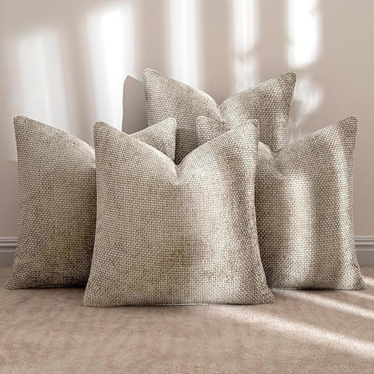 MIULEE Pack of 4 Couch Throw Pillow Covers 22x22 Inch Khaki Soft Decorative Chenille Pillow Covers Farmhouse Accent Cushion Covers for Boho Home Decor Sofa Bedroom Living Room