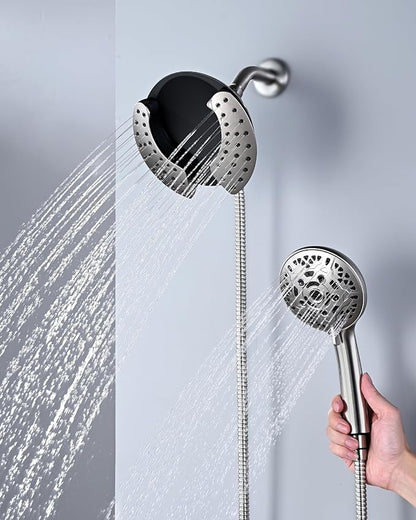 INAVAMZ Shower Head with Handheld High Pressure: Hand Held Shower Head & Rain Shower Head 2-IN-1 Shower Head with 59" Rotatable Stainless Steel Hose, Shower Trim Systems, Nickel 1.8 GPM 15391