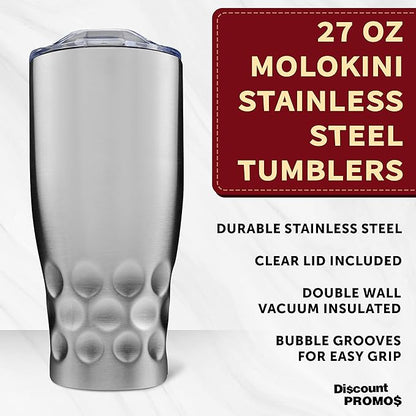 DISCOUNT PROMOS Stainless Steel Tumblers by Molokini 27 oz. Set of 10, Bulk Pack - Double Wall, Perfect for Coffee, Soda, Other Hot & Cold Beverages - Silver