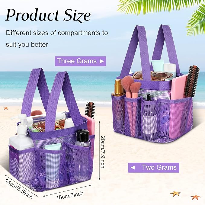 Hillban 4 Pcs Mesh Shower Caddy Portable Shower Caddy for Dorm Beach Mesh Bags with Deeper 8 Pockets and Handles Showers Caddies Basket for Women College Room Vacation(Blue, Purple, Black, Gray)