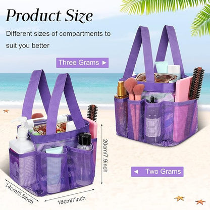 Hillban 4 Pcs Mesh Shower Caddy Portable Shower Caddy for Dorm Beach Mesh Bags with Deeper 8 Pockets and Handles Showers Caddies Basket for Women College Room Vacation(Blue, Purple, Black, Gray)
