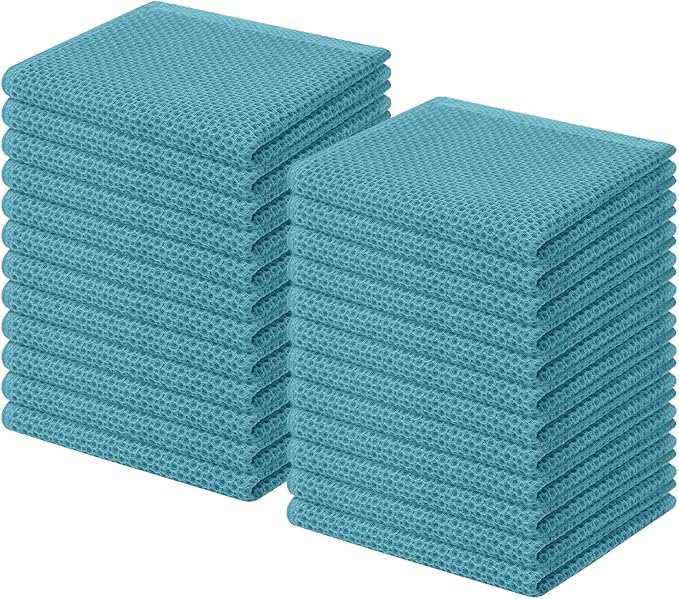 Homaxy 100% Cotton Waffle Weave Kitchen Dish Cloths, Ultra Soft Absorbent Quick Drying Dish Towels, 12 x 12 Inches, 24-Pack, Lake Blue