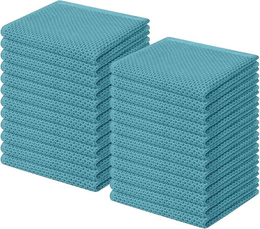 Homaxy 100% Cotton Waffle Weave Kitchen Dish Cloths, Ultra Soft Absorbent Quick Drying Dish Towels, 12 x 12 Inches, 24-Pack, Lake Blue