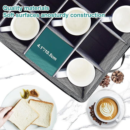 VERONLY Mug and Cup Storage Box with Dividers, Coffee Mug Storage Case China Storage Containers Hard Shell with Lid and Handles, Stackable for 12 Coffee Mugs, Tea Cups, Moving & Packing (Dark Grey)