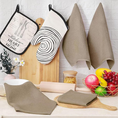 Homaxy 100% Cotton Waffle Weave Kitchen Dish Cloths, Ultra Soft Absorbent Quick Drying Dish Towels, 12 x 12 Inches, 8-Pack, Tan
