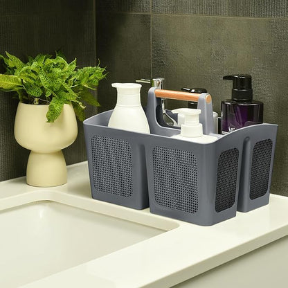 ALINK Portable Shower Caddy Basket with Compartments, Plastic Divided Cleaning Caddy Organizer Storage Tote with Handle for Bathroom, College, Dorm Room Essentials, Dark Gray