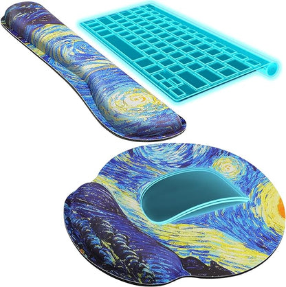 KTRIO Keyboard Wrist Rest & Mouse Pad with Wrist Rest Set, Starry Night | Memory Foam Wrist Support, Ergonomic Design, Non-Slip Base, Office and Home Use