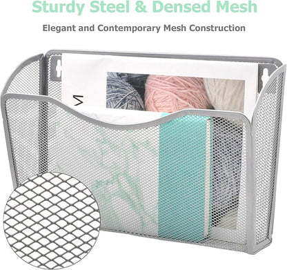 EASEPRES 3 Single Pocket Mesh Hanging File Organizer, Vertical Wall Mounted Magazine File Holder, Mount Basket Mail Paper Document Folder Organizing for Office, Home and School, Silver
