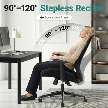 Big and Tall Home Office Desk Chair 500lb Capacity for Heavy People, Ergonomic Wide Mesh Desk Chair with Stepless Recline & Lock, 5.5" Thick Cushion, High Back, Adjustable Height & Armrests