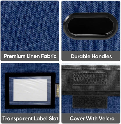 BALEINE File Organizer Box with Lid, Collapsible File Folder Organizer with Plastic Slide, Hanging File Folder Box for Office Document Storage (2 Pack, Blue)