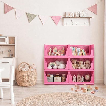 Pink Girl Closet Organizers and Storage Stackable Plastic Drawer Basket for Clothing Stackable Storage Bins Shelf Storage Container for RV Closet Wardrobe Bedroom Bathroom Playroom 6 Pack