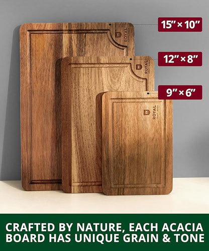 ROYAL CRAFT WOOD Wooden Cutting Boards for Kitchen Meal Prep & Serving - Bamboo Wood Serving Board Set with Deep Juice Groove Side Handles - Charcuterie & Chopping Butcher Block for Meat