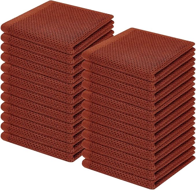 Homaxy 100% Cotton Waffle Weave Kitchen Dish Cloths, Ultra Soft Absorbent Quick Drying Dish Towels, 12 x 12 Inches, 24-Pack, Rust