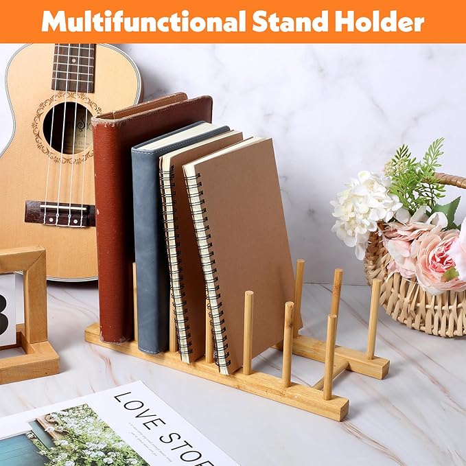 8 Pcs Bamboo Plate Holder & Wooden Dish Rack Organizer, 11.6x4.7x3.9 Inch Bamboo Wooden Dish Rack for Plates, Bowls, Cutting Boards & Kitchen Cabinet Storage