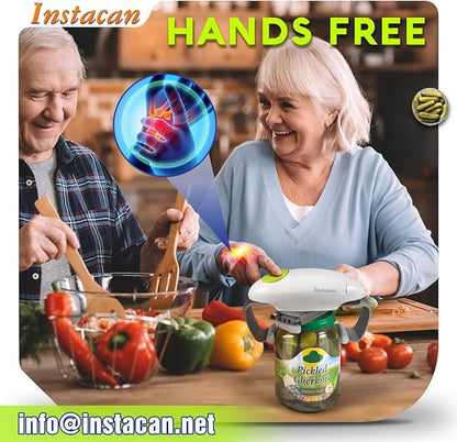 INSTACAN Higher Torque and One Touch Electric Jar Opener Easy Remove Almost Size Lid with Auto-Off, Powerful Bottle Opener for Arthritic Hands, Automatic Jar Opener for Weak Hands and Seniors (White)