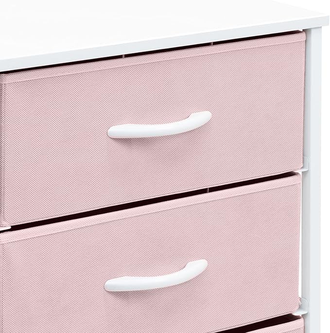 Sorbus Nightstand with 3 Drawers - Furniture Storage Chest Tower Unit for Bedroom, Hallway, Closet, Office Organization - Steel Frame, Wood Top, Pastel Fabric Bin (Pink)