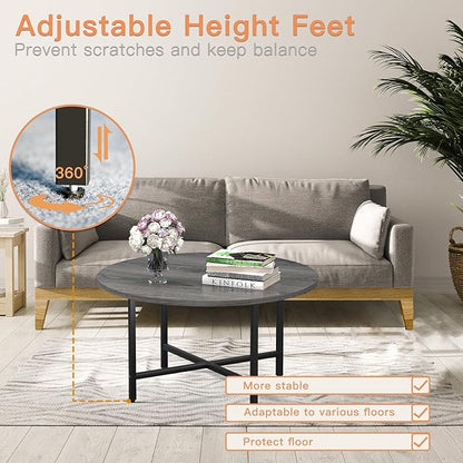 Round Coffee Table, 23.6" Small Coffee Tables for Living Room, Circle Coffee Table with Metal Frame, Floor Table Desk for Sitting on The Floor, Home, Office, Grey
