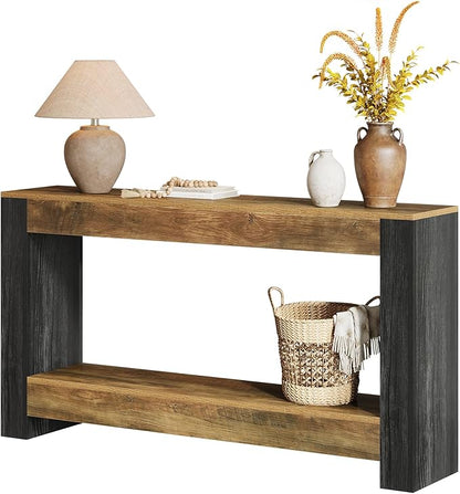Tribesigns 63-Inch Long Console Table for Entryway, Farmhouse Wood Sofa Table Behind Couch for Living Room, Hallway, Entrance, Foyer, Rustic Brown & Black