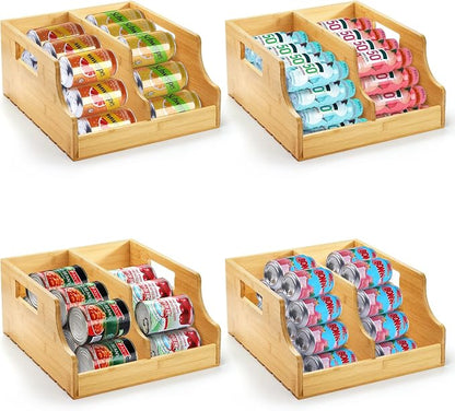 Yesland Bamboo Soda Can Organizers, Can Holder and Drink Dispenser for Kitchen, Countertop, Pantry Organizer Bins for Soda, Pop, Drinks, Beer, Water Bottles, Holds 26-28 Cans