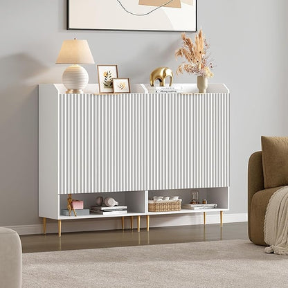 SICOTAS Fluted Shoe Cabinet - 50.7" Tall, 7-Tier Shoe Storage Cabinet with Adjustable Shelves & Doors, Modern Entryway Shoe Organizer for Hallway Front Door Closet, White