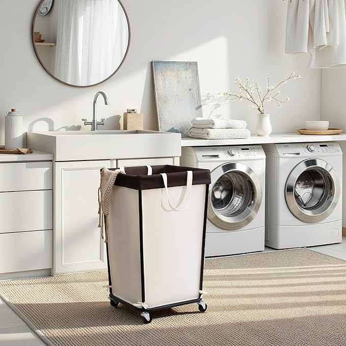 GRANNY SAYS 160L Rolling Laundry Basket, Laundry Hamper with Wheels, Large Laundry Cart with Removable Bag, Clothes Organization and Storage for Laundry Room, Bathroom, Bedroom, Beige