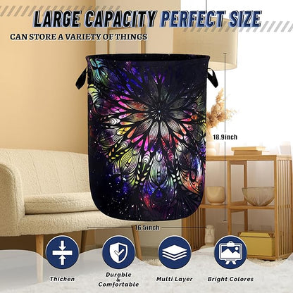 Personalize Mandala Laundry Basket Oxford Cloth Foldable Galaxy Laundry Hamper With Handle Portable Clothes Storage Organizer Basket 18.9x16.5 Inch Laundry Bag For Laundry Room/Bedroom/Dormitories