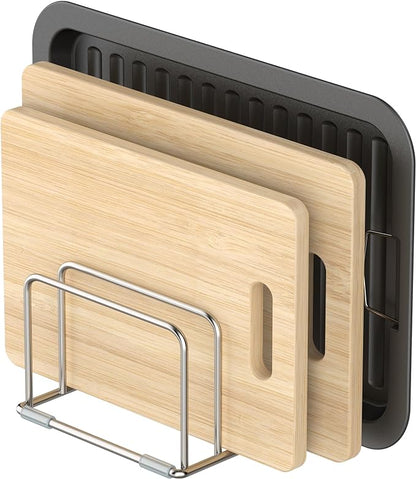 KORRTFID Cutting Board Holder Stand, Chopping Board Storage Rack, Cutting Board Organizer, 304 Stainless Steel Chopping Board Holder, Cookie Sheets Organizer 1.0+1.2 Inch Width Slots(Large)