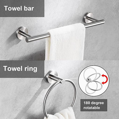 12 Pieces Brushed Nickel Bathroom Hardware Accessories Set Hand Towel Ring 16&23.6 inch Round Towel Bar Silver Toilet Paper Holder Towel Hooks 4 Pieces SUS 304 Stainless Steel,Heavy Duty,Wall Mounted