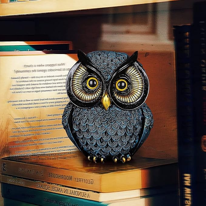 Artpaul Owl Statue Home Decor - Small Figurines for Shelves, Office, Living Room - Decorations and Gifts for Owl Lovers (Blue)