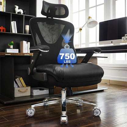 750lbs Ergonomic Office Chair,Upgrade Big and Tall Office Chairs for Heavy People,Mesh High Back Desk Chair with 5D Flip Arms Large Wheels,Adjustable Headrest & Lumbar Support,Wide Chairs