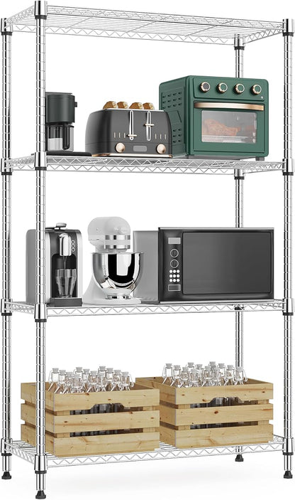 M MZG 1000 lbs 4Tier Shelf Metal Storage Shelves Wire Rack Closet Organizers with Wheel for Garage Kitchen Bathroom Laundry Chrome 13.7" D x 23.6" W x 53.4" H