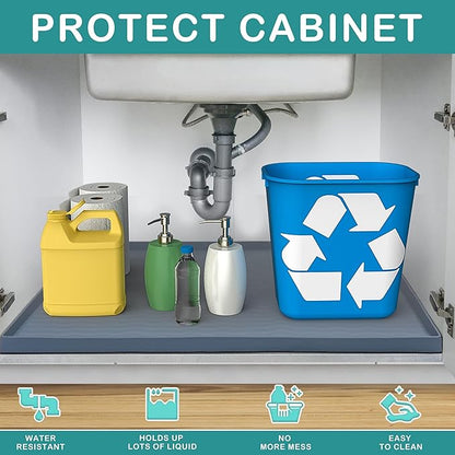 URMONA Waterproof Silicone Under Sink Mat 16'' x 10'' Shelf Liner for Kitchen and Bathroom, Cabinet and Counter Protector, Storage and Organizers, Litter Mat, Pet Cat Puppy Essentials(Khaki)