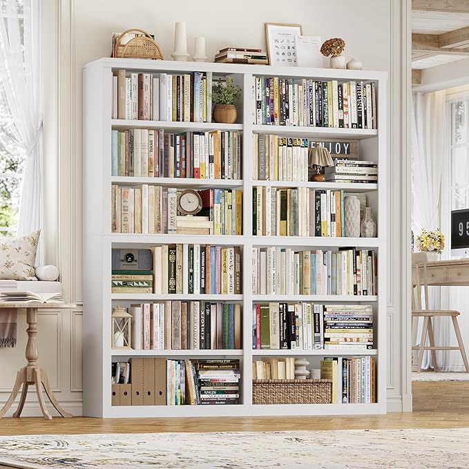 HOSTACK 63" W Open Book Shelf, 73" Tall Bookshelf with Storage, Modern White Bookshelf, Large Bookcase with 12 Display Shelves, 6 Tier Wooden Book Case for Living Room, Home Office, Library, White