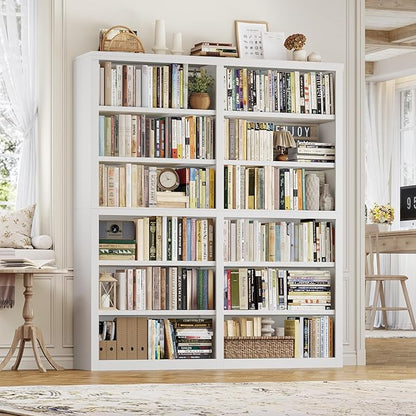 HOSTACK 63" W Open Book Shelf, 73" Tall Bookshelf with Storage, Modern White Bookshelf, Large Bookcase with 12 Display Shelves, 6 Tier Wooden Book Case for Living Room, Home Office, Library, White