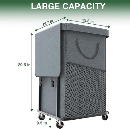 40 Gal(150L) Laundry Basket with Lid, Rolling Laundry Hamper with Wheels, Dirty Clothes Hamper with Metal Frame and Removable Bag Design, Suitable for Laundry Room, Bedroom - Grey