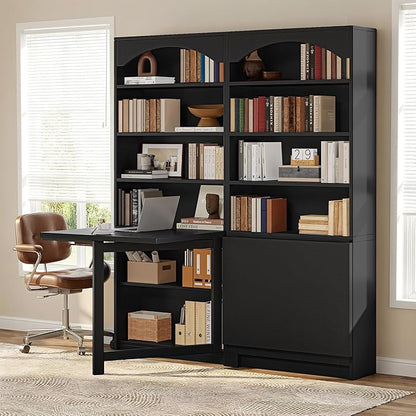 6-Tier Bookshelf with Folding Table, 72.8” Tall Open Storage Bookcase, Large Storage Capacity, Modern Display Shelf for Home Office, Living Room, Bedroom, Black