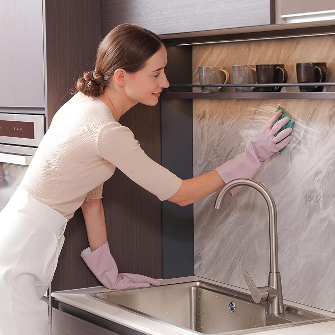 COOLJOB Medium Household Rubber Gloves with Cotton Liner & Non-slip Grip, Waterproof Long Lasting Dishwashing Gloves for Kitchen & Bathroom Cleaning, Purple, 1 Pair