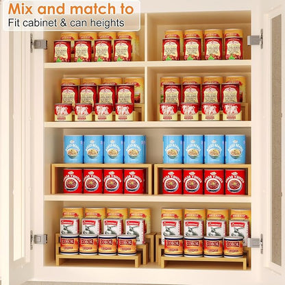 2 Sets Bamboo Can Organizer for Pantry, 3-Tier 6-Piece Adjustable Cabinet Can Display Rack, Soda Can Organizer Holds Up to 31 Cans, Canned Goods Storage Holder for Pantry, Cabinet, Countertop