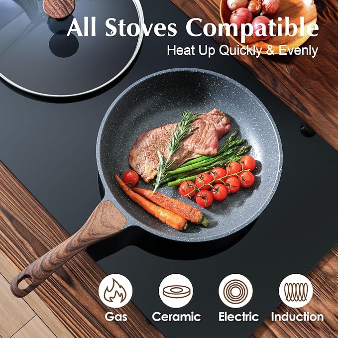 SENSARTE Nonstick Frying Pan Skillet with Lid, Omelet Pan with Cover, Healthy Egg Pan Chef's Pan, Kitchen Cooking Pan, PFOA Free (8inch + Glass Lid) (Pack of 2)