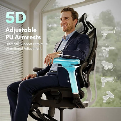 FLEXISPOT ErgoX Max Ergonomic Office Chair with footrest Black - Aluminum Alloy Frame & Base, 661 lb Capacity, 5D Armrests, 4D Adaptive Lumbar & 4D Headrest
