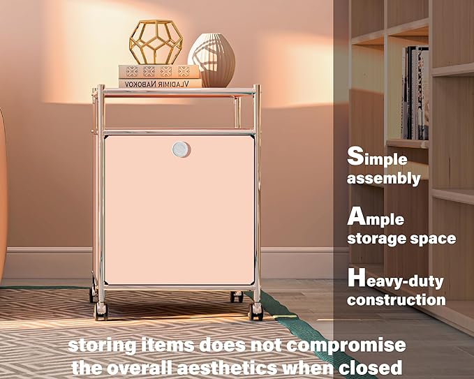 Simplink Matte Storage Cart with Flap Door, Large Capacity Storage Cart with Detachable Wheels, DIY Modern Home Furnishing, Great for Home, Office, Bedroom, Kitchen (Matt Pink)