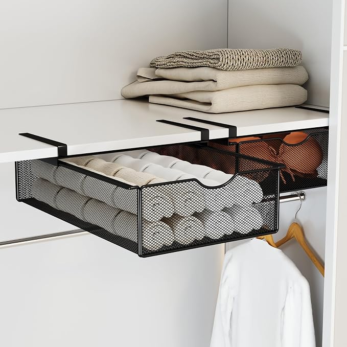 2 Pack Underwear Sock Drawer Organizer Set, Pull-Out Storage Baskets for Bra & Clothing, Closet & Dorm Room Organization Essentials(Black)