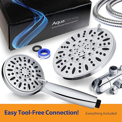 AquaDance 7" Premium High Pressure 3-Way Rainfall Combo for The Best of Both Worlds - Enjoy Luxurious Rain Showerhead and 6-Setting Hand Held Shower Separately or Together - Chrome Finish - 3328