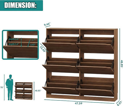 Xixini Shoe Storage Cabinet for Entryway with 6 Flip Drawers, Sturdy Wood Hidden Shoe Storage, Freestanding Narrow Slim Shoe Organizer for Front Door Entrance, Living Room, Hallway, Bedroom, Walnut