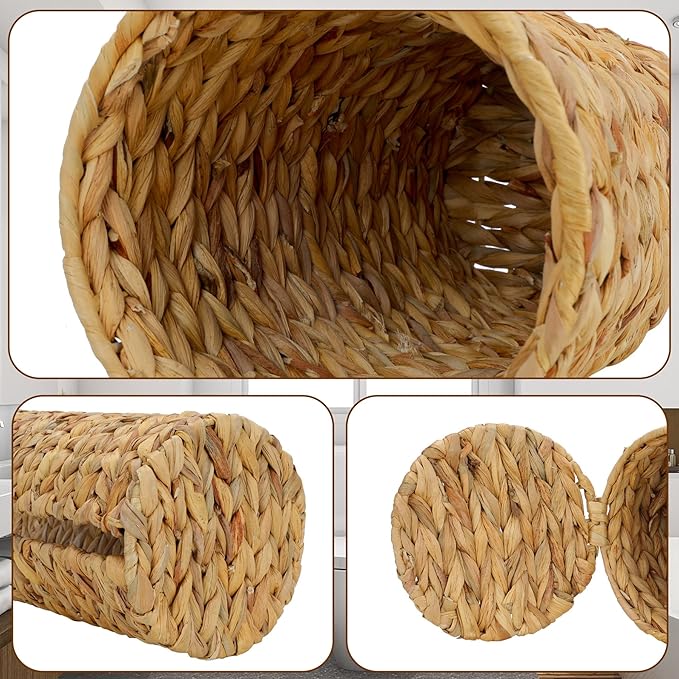 Stand Paper Storage with Lid Spare Extra 3 Rolls of Toilet Tissue Holder Free Standing Water Hyacinth Wciker Toilet Paper Organizer Basket for Bathroom