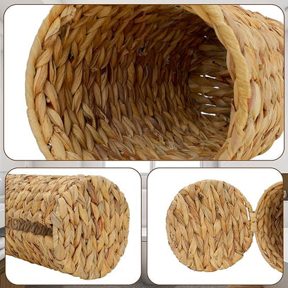 Stand Paper Storage with Lid Spare Extra 3 Rolls of Toilet Tissue Holder Free Standing Water Hyacinth Wciker Toilet Paper Organizer Basket for Bathroom
