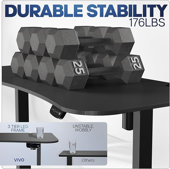 VIVO Electric 63 x 32 in Standing Desk, Touch Screen Adjustment, 220 lb Frame Support, 2E Series, Black Carbon Fiber Top Black Frame, DESK-KIT-2EBR
