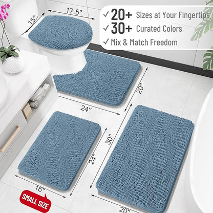 OLANLY Bathroom Rugs 32x20, Extra Soft Absorbent Chenille Bath Rugs, Rubber Backing Quick Dry, Machine Washable Bath Mats for Bathroom Floor, Tub and Shower, Home Decor Accessories, Airy Blue